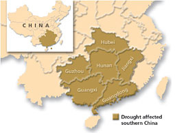 Southern China faces the worst drought  